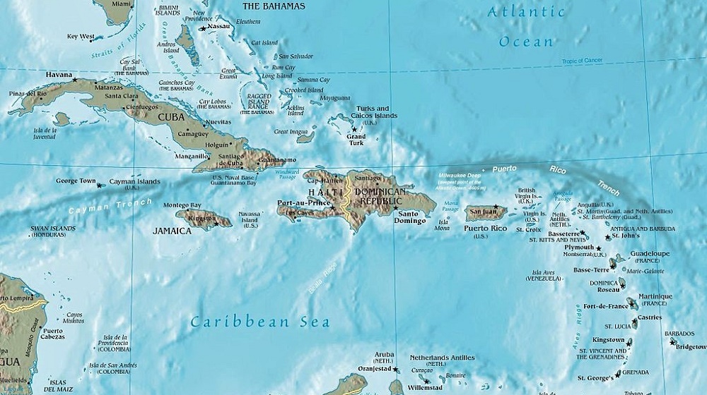 Karibik Karte: Übersicht der Großen und Kleinen Antillen
